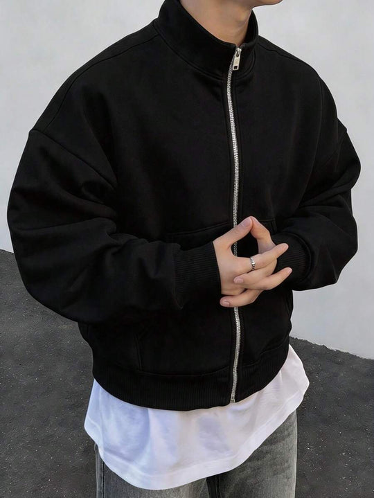 Zip Sweatjacke Herren Stehkragen Oversized Strick