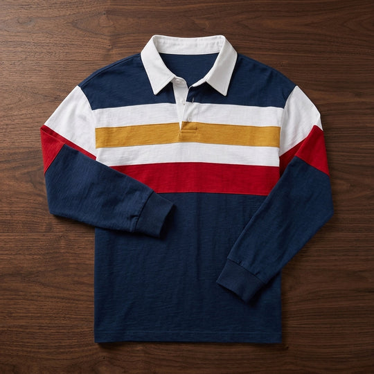 Klassisches Rugby Shirt Herren Baumwolle Langarm Casual