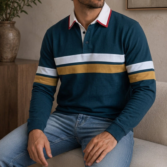 Klassisches Rugby Shirt Herren Baumwolle Langarm Casual