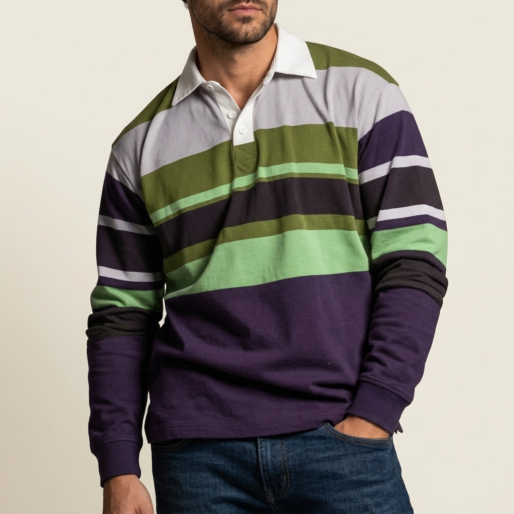 Klassisches Rugby Shirt Herren Baumwolle Langarm Casual