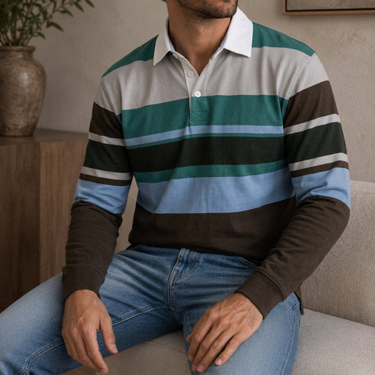 Klassisches Rugby Shirt Herren Baumwolle Langarm Casual