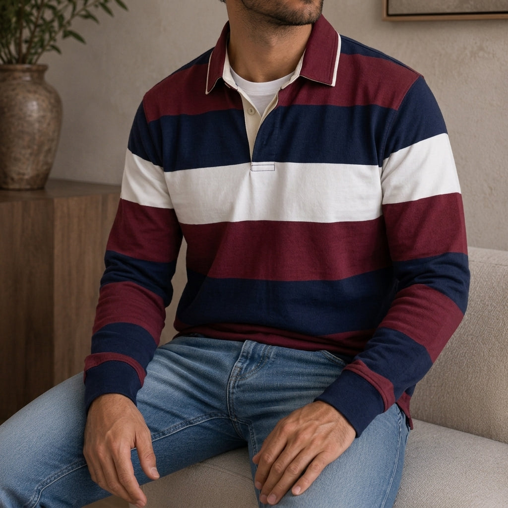 Klassisches Rugby Shirt Herren Baumwolle Langarm Casual