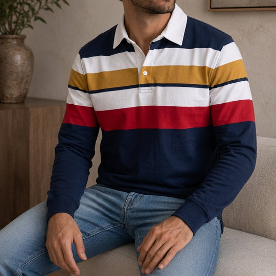 Klassisches Rugby Shirt Herren Baumwolle Langarm Casual