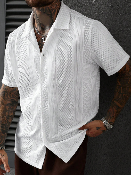 SLATEMANN Men's Solid Color Jacquard Knit Short Sleeve Shirt
