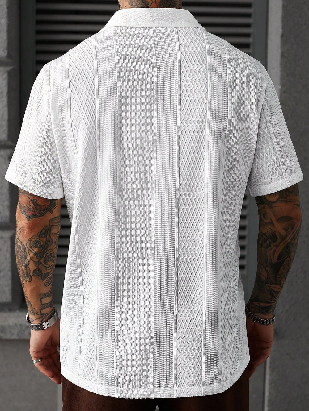 SLATEMANN Men's Solid Color Jacquard Knit Short Sleeve Shirt