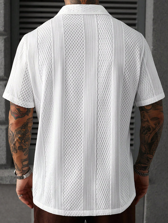 SLATEMANN Men's Solid Color Jacquard Knit Short Sleeve Shirt