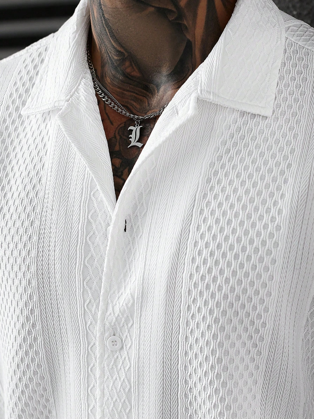 SLATEMANN Men's Solid Color Jacquard Knit Short Sleeve Shirt
