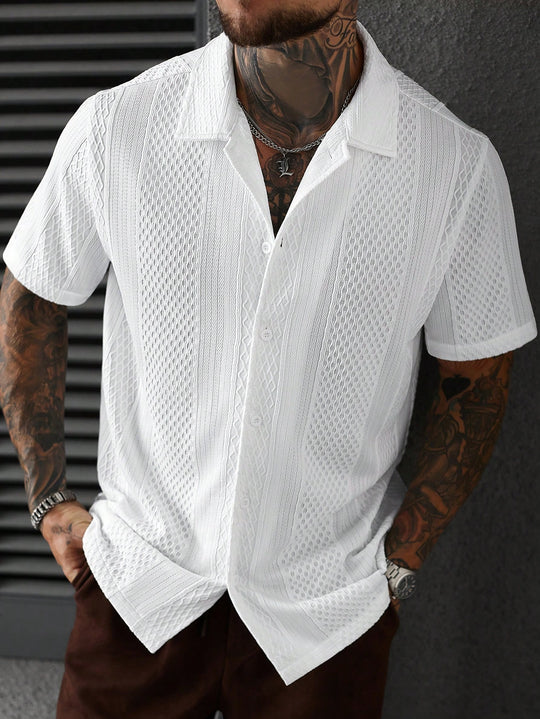 SLATEMANN Men's Solid Color Jacquard Knit Short Sleeve Shirt