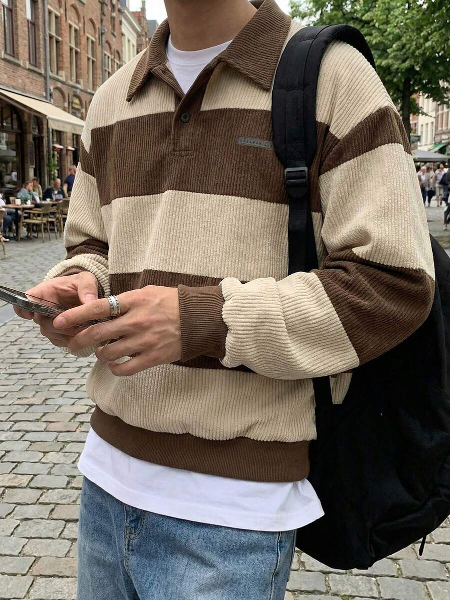 Gestreifter Troyer Pullover Herren Halbzip Strick