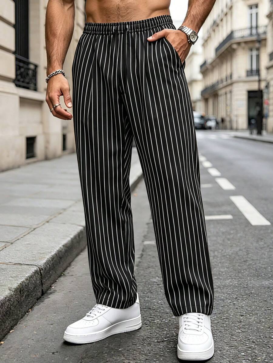 Gestreifte Stoffhose Herren Business Leicht Dehnbund