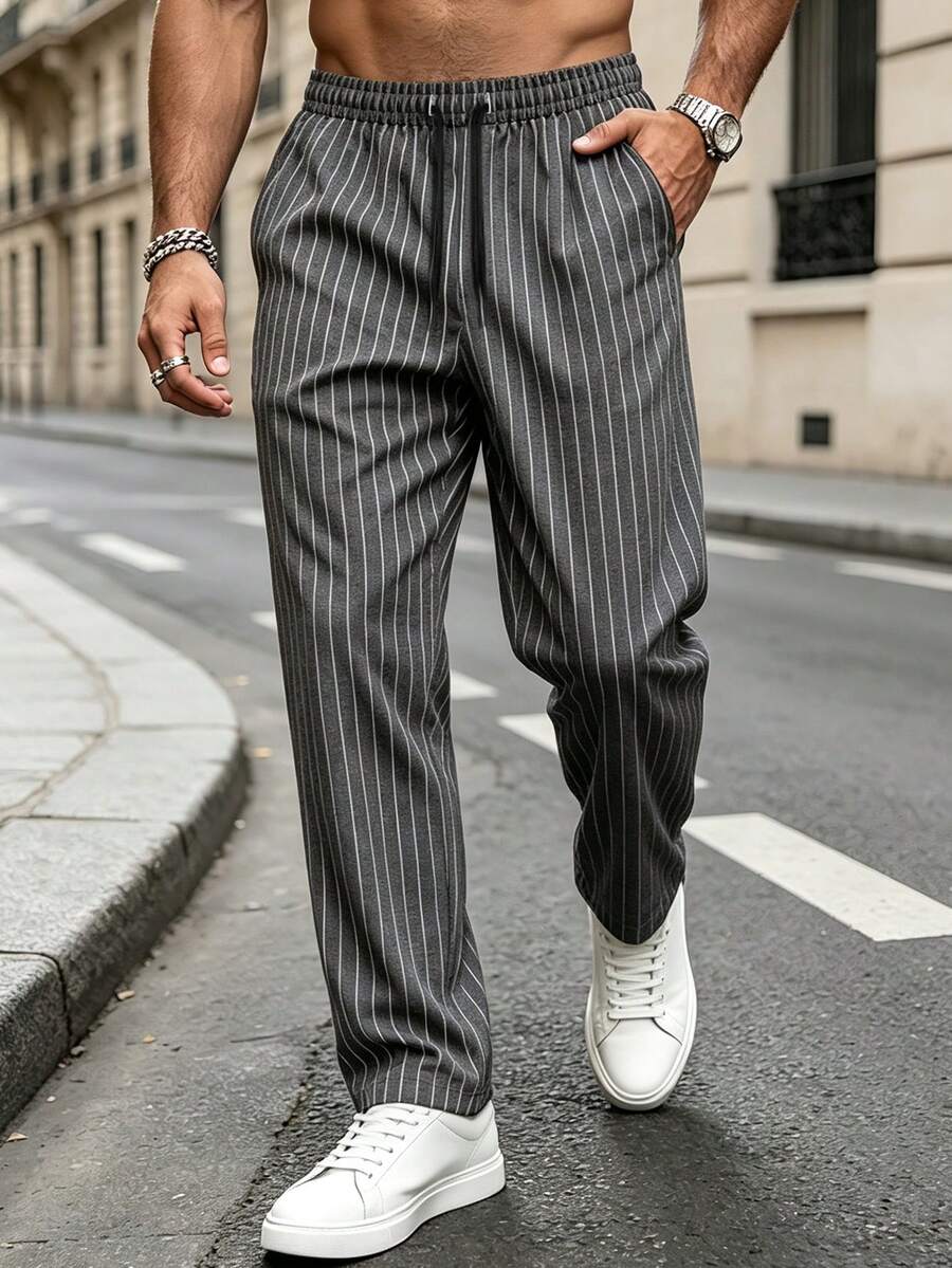 Gestreifte Stoffhose Herren Business Leicht Dehnbund