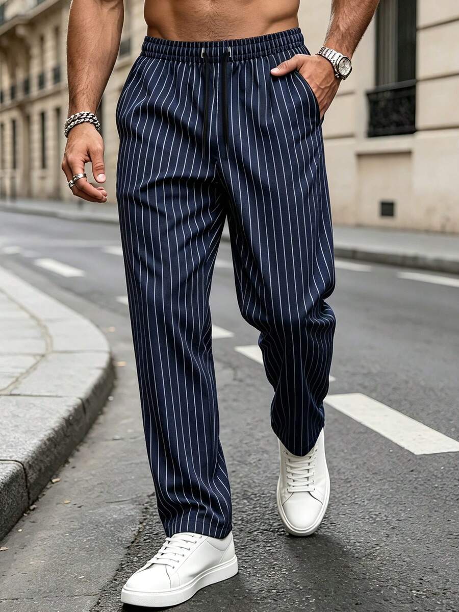 Gestreifte Stoffhose Herren Business Leicht Dehnbund