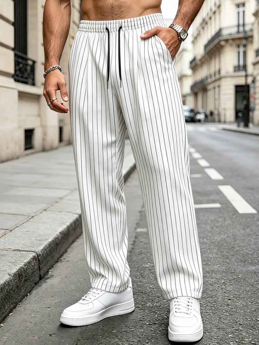 Gestreifte Stoffhose Herren Business Leicht Dehnbund