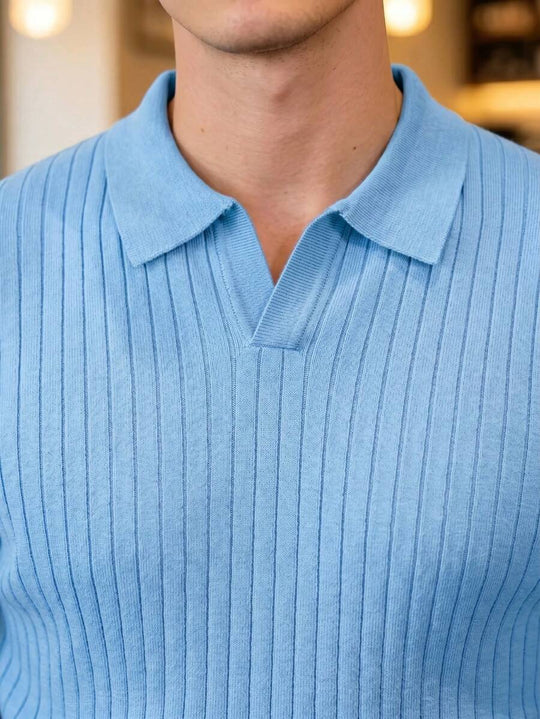 Geripptes Strick Poloshirt Herren Langarm Minimalistisch