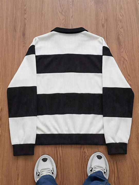 Gestreifter Troyer Pullover Herren Halbzip Strick