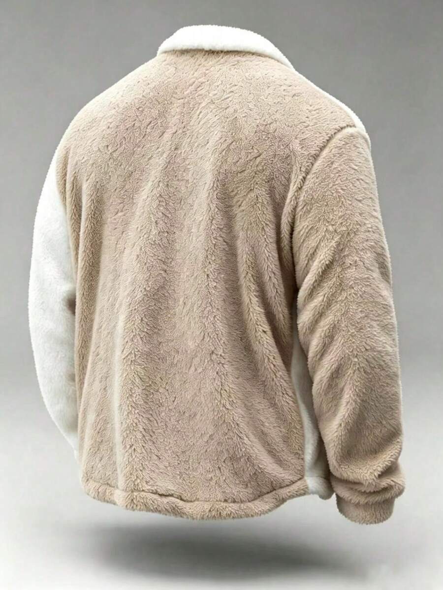 Teddy Jacke Herren Knopfleiste Kontrast Warm Winter