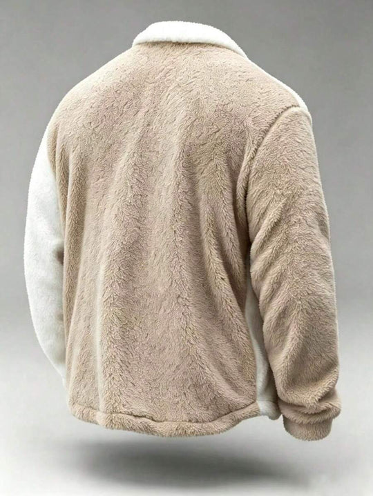 Teddy Jacke Herren Knopfleiste Kontrast Warm Winter