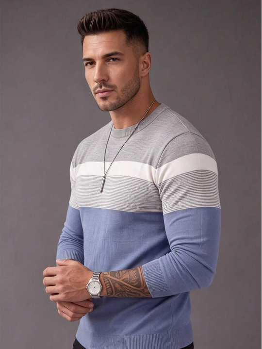 Kontrast Feinstrick Pullover Herren V-Ausschnitt