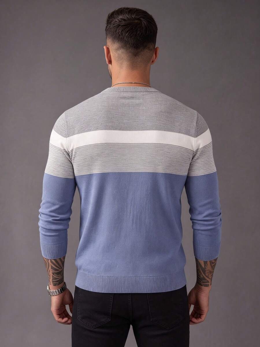 Kontrast Feinstrick Pullover Herren V-Ausschnitt