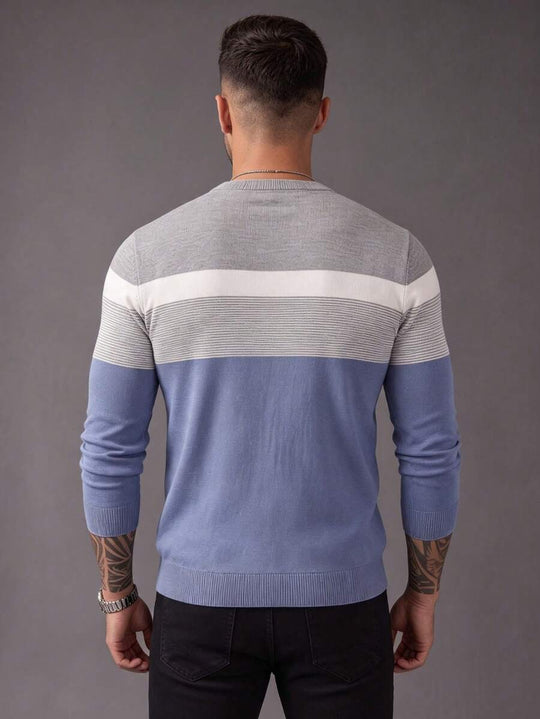 Kontrast Feinstrick Pullover Herren V-Ausschnitt