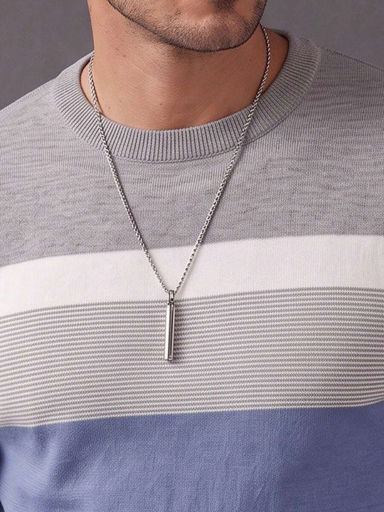 Kontrast Feinstrick Pullover Herren V-Ausschnitt