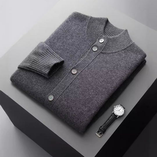 Merinowolle Cardigan Herren Feinstrick Rippdetails