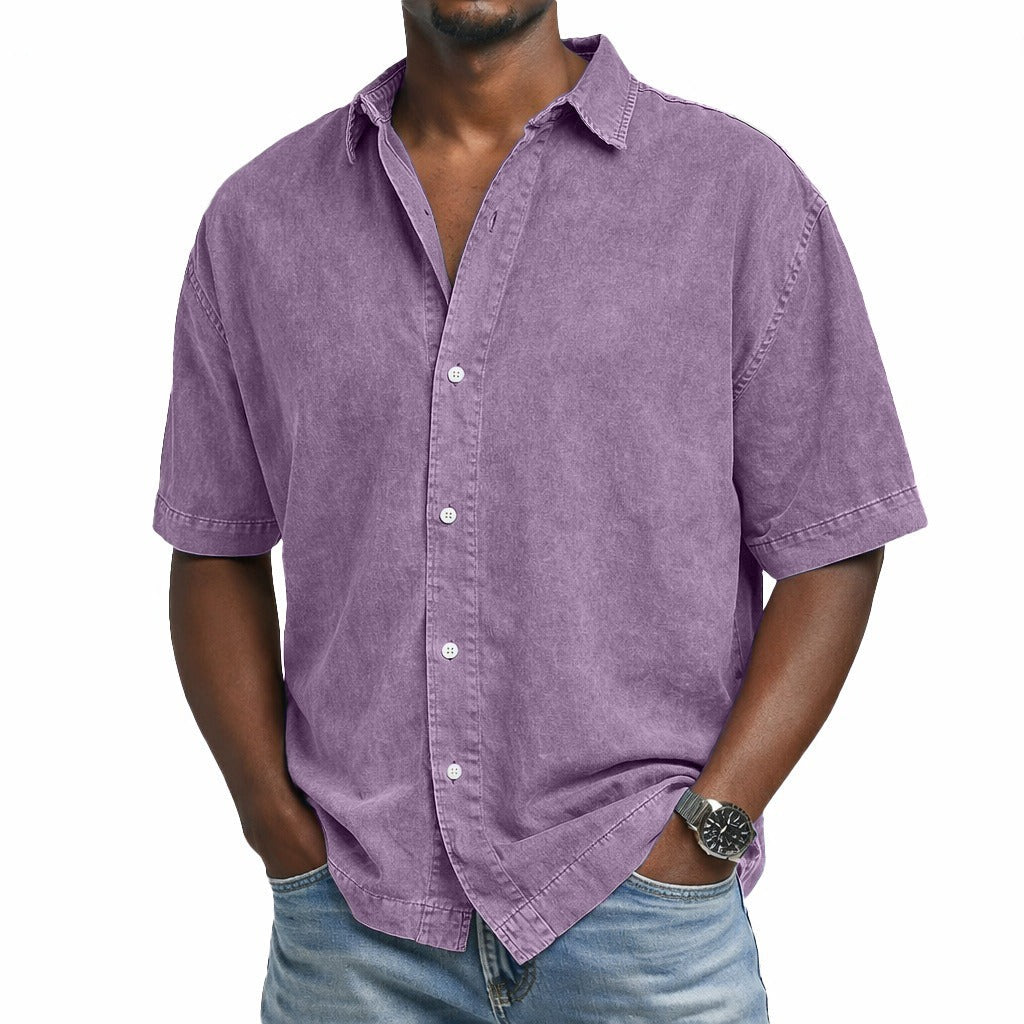 Vintage Washed Baumwoll Hemd Herren Sommer Casual Shirt