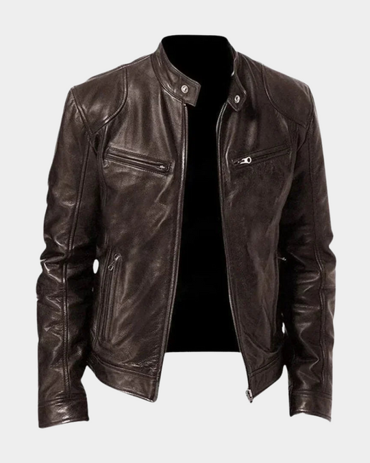 Klassische Rider Lederjacke Herren Bikerjacke Slim Fit