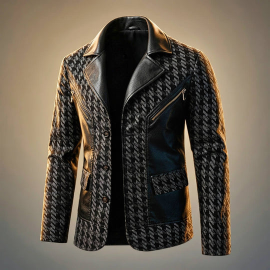 Hahnentritt Leder Blazer Herren Elegant Business Sakko