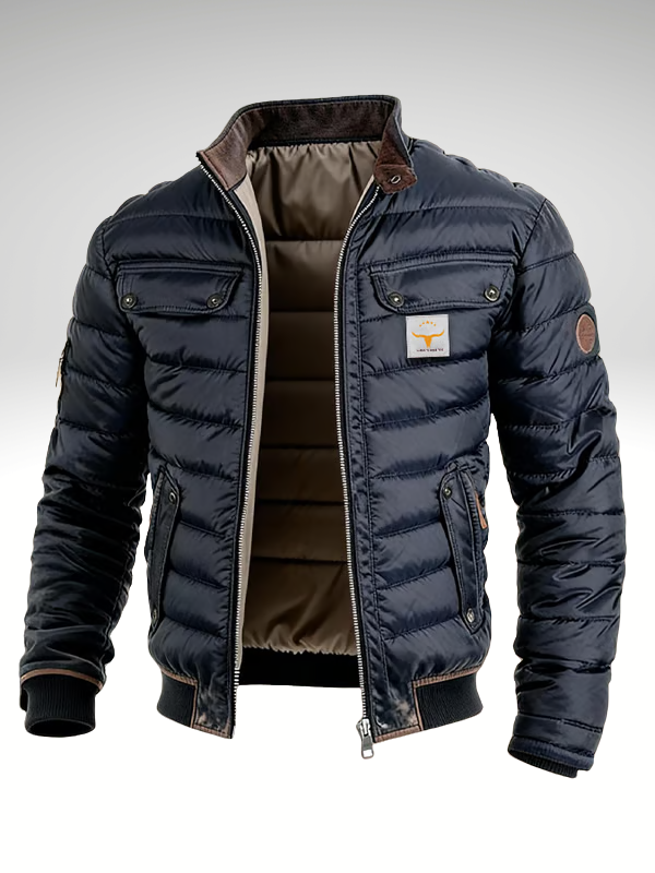 Gesteppte Jacke Herren Stehkragen Vintage Brusttaschen