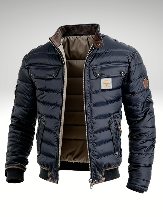 Gesteppte Jacke Herren Stehkragen Vintage Brusttaschen