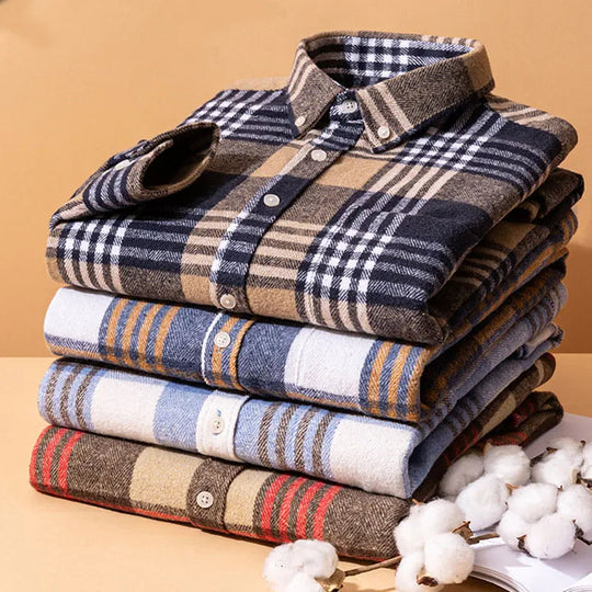 Baumwoll Flanellhemd Herren Langarm Warm Casual Winter