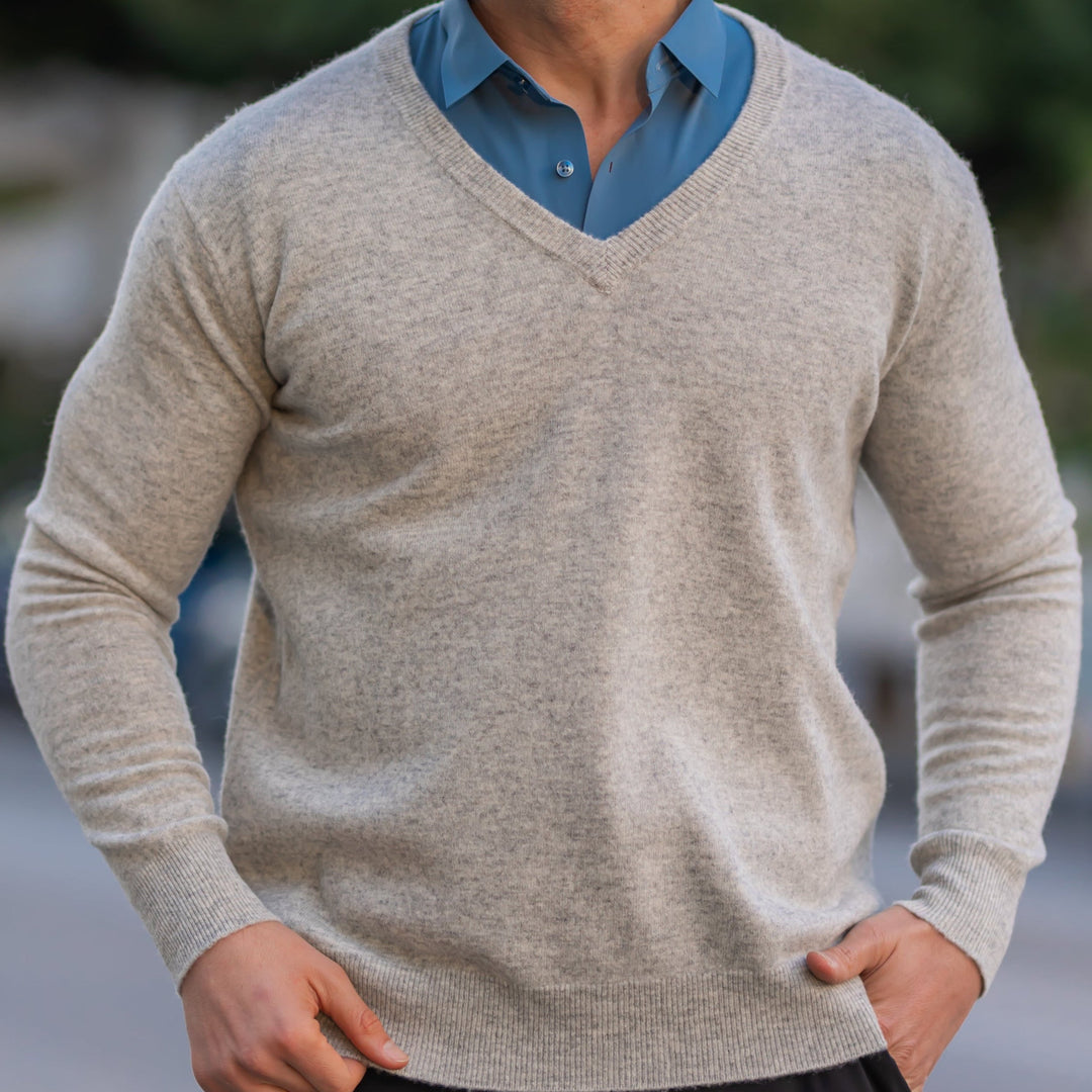 Merino V-Ausschnitt Pullover Herren Strick Elegant