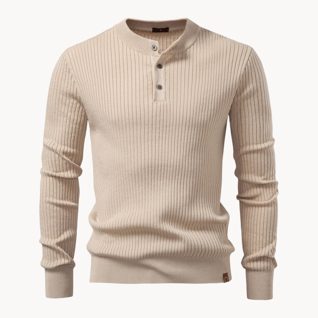Geripptes Henley Shirt Herren Langarm Strick Casual