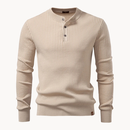 Geripptes Henley Shirt Herren Langarm Strick Casual