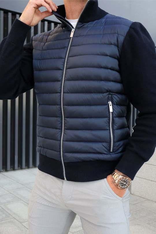 Hybrid Jacke Herren Gesteppt Strickärmel Leicht Tailliert