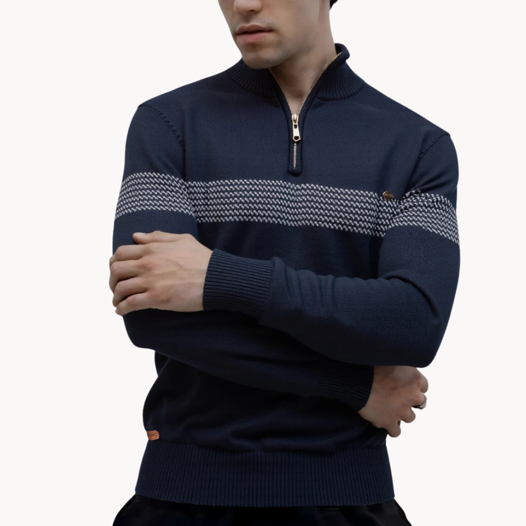 Gestreifter Zip Pullover Herren Strick Warm Sweater