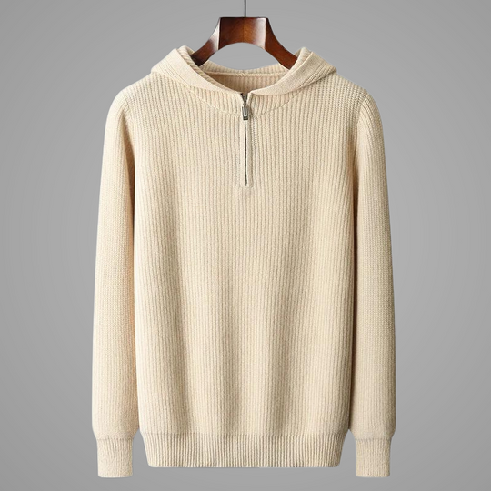 Merinowolle Hoodie Herren Halbzip Strukturstrick Leicht