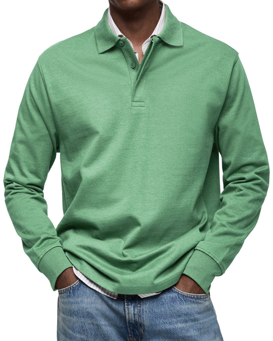 Luxus Langarm Poloshirt Herren Elegant Polo Baumwolle