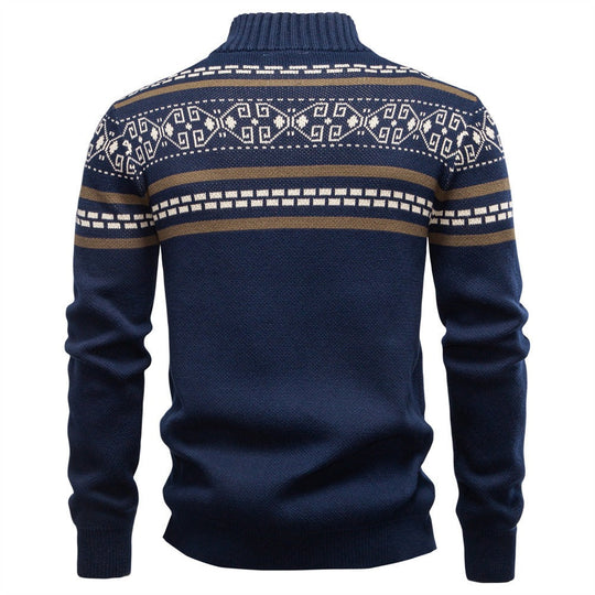 Nordisches Muster Zip Pullover Herren Stehkragen Strick