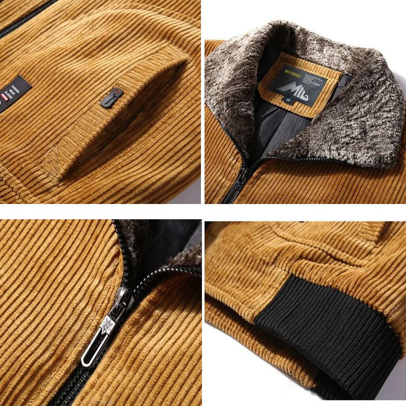 Cord Winterjacke Herren Fleecefutter Taschen Warm