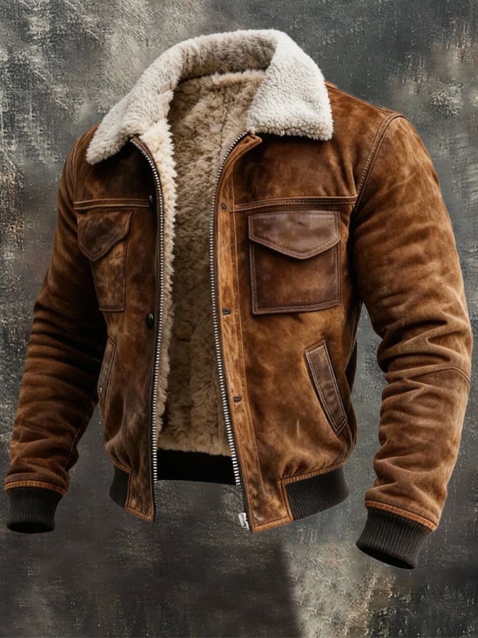Sherpa Gefütterte Jacke Herren Vintage Robuster Zip