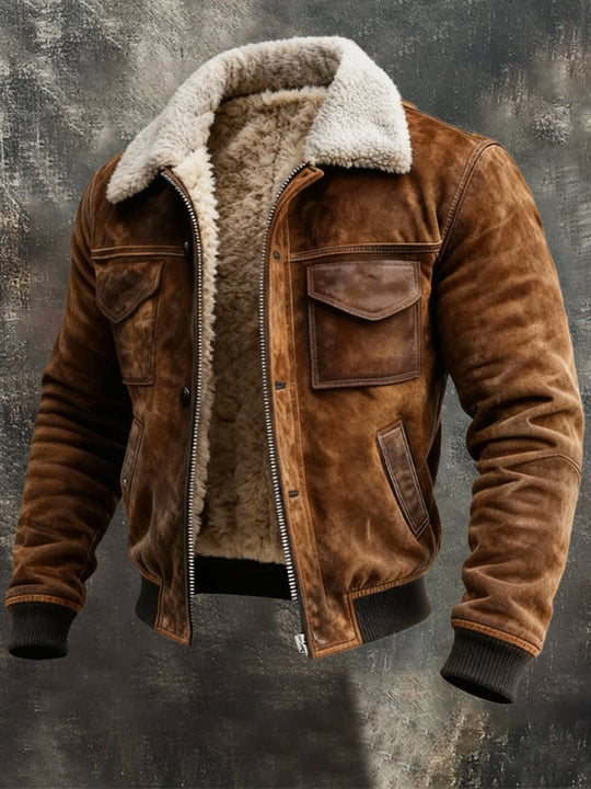 Sherpa Gefütterte Jacke Herren Vintage Robuster Zip