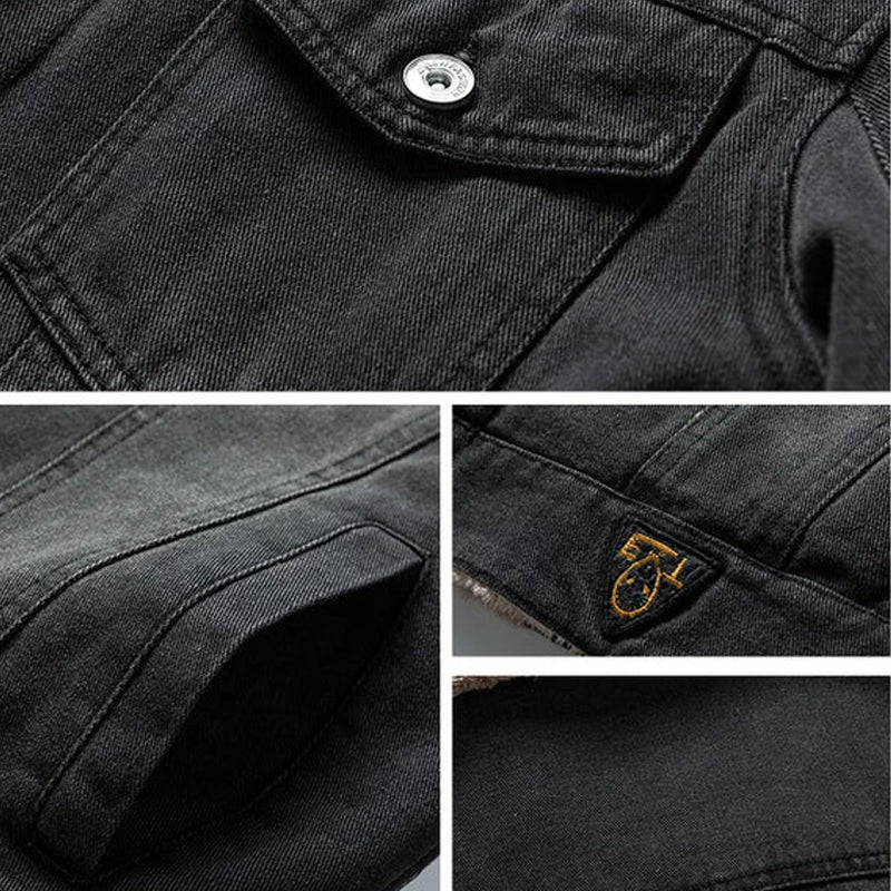Denim Jacke Herren Fleecekragen Gefüttert Knopfleiste
