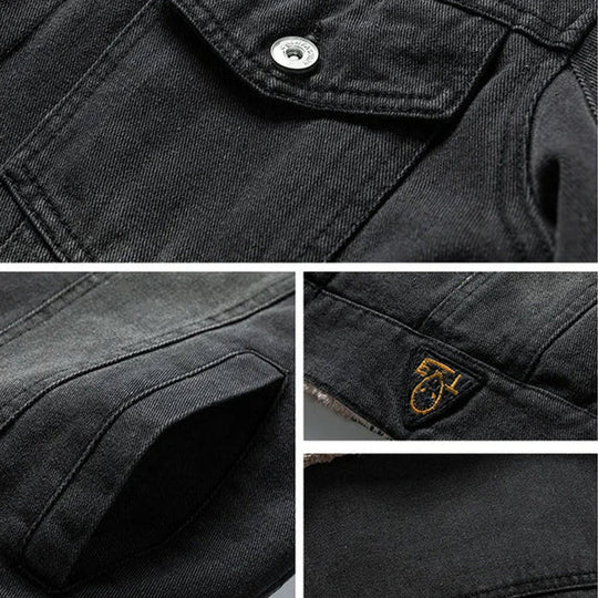 Denim Jacke Herren Fleecekragen Gefüttert Knopfleiste