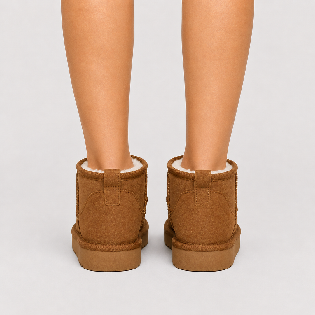 Winterboots Damen Kunstfell Warm Gefüttert Kurz Bequem