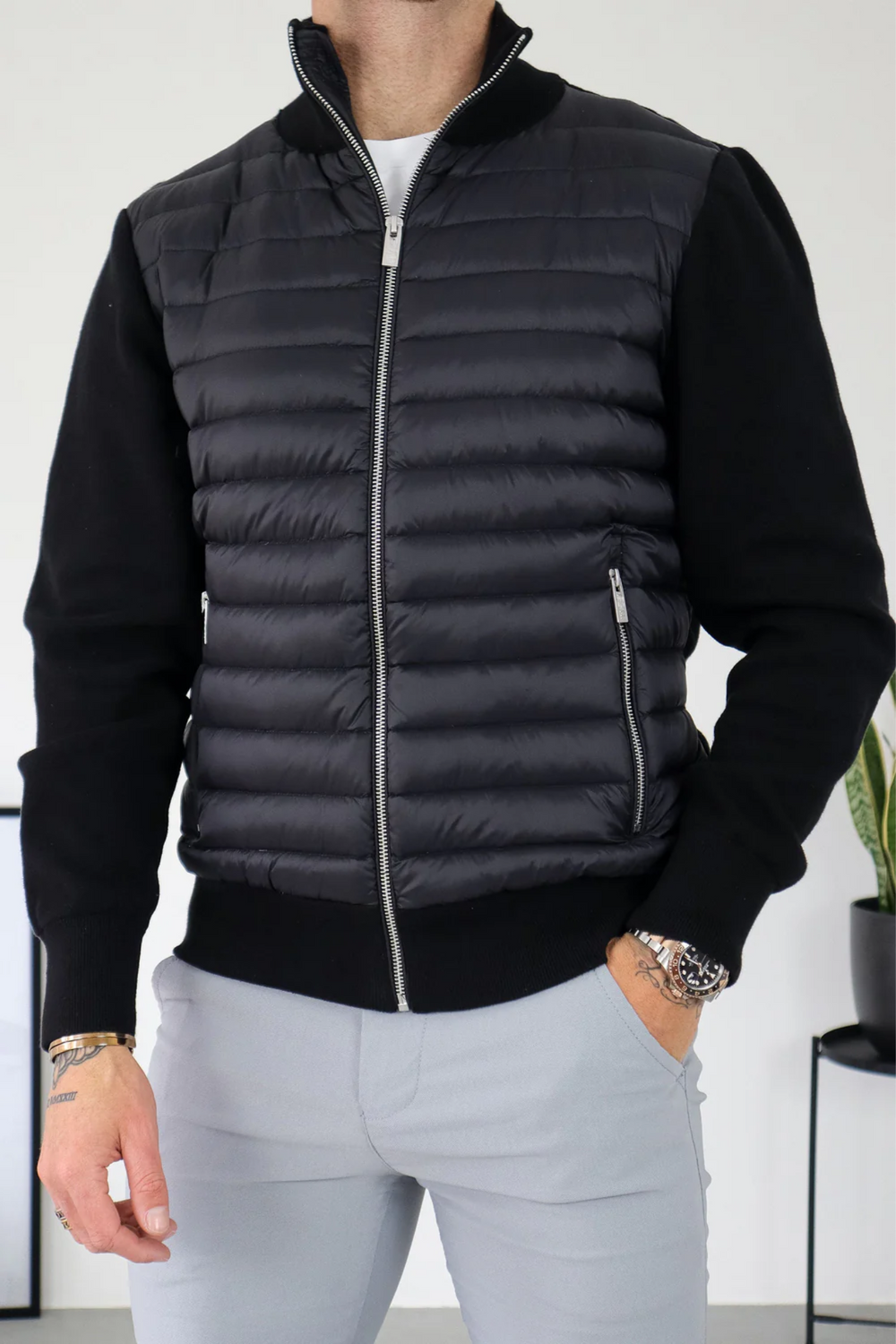 Hybrid Jacke Herren Gesteppt Strickärmel Leicht Tailliert