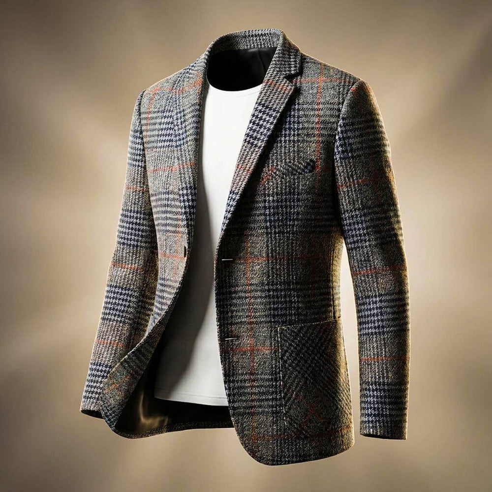 Hahnentritt Woll Blazer Herren Elegant Business Sakko