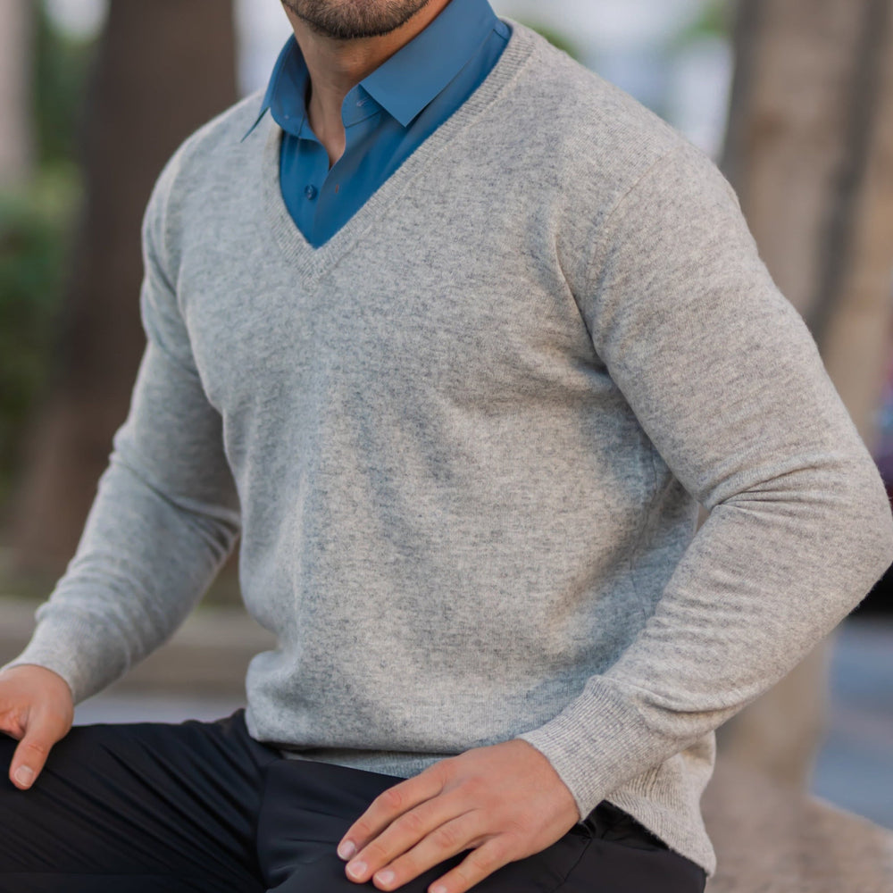 Merino V-Ausschnitt Pullover Herren Strick Elegant