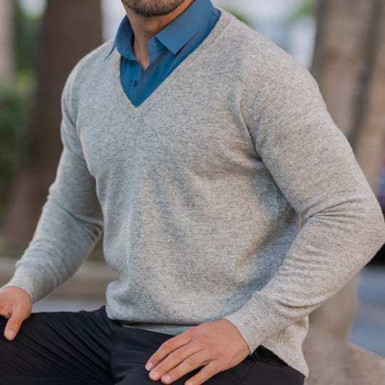 Merino V-Ausschnitt Pullover Herren Strick Elegant